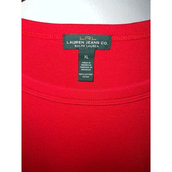 LRL Ralph Lauren red pullover women’s L/S top size XL 100% cotton casual shirt - Picture 2 of 7